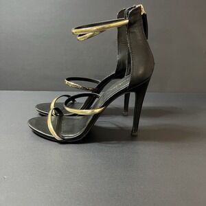 Bebe Berdine Strappy Textured Dress Sandal Heels Size 9.5 Black Boho Lagenlook